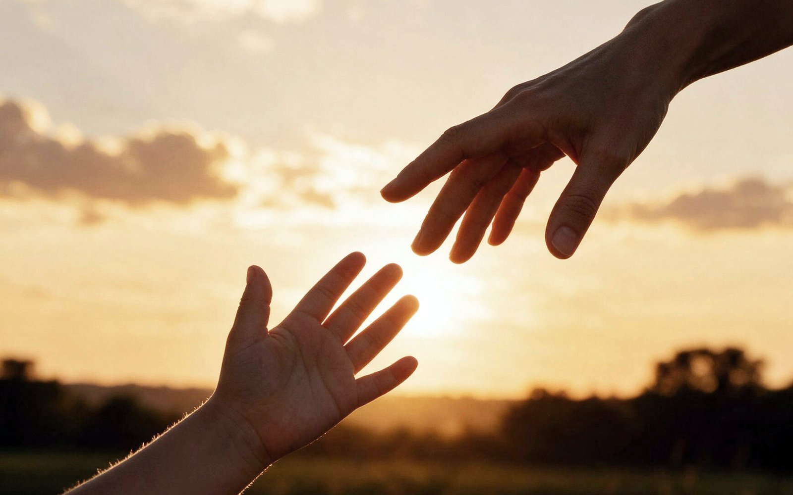 Child reaching out to an adult, representing support and care